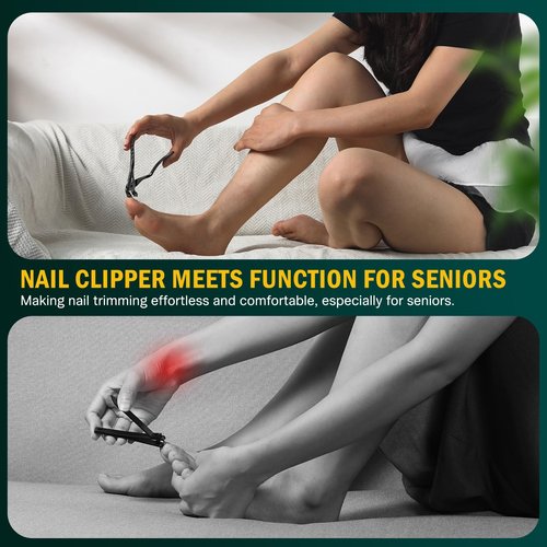 FVION Toenail Clippers for Seniors, Upgraded Long Handle Angled Head Toenail Clippers for Thick Toenails and Fingernails (Black)