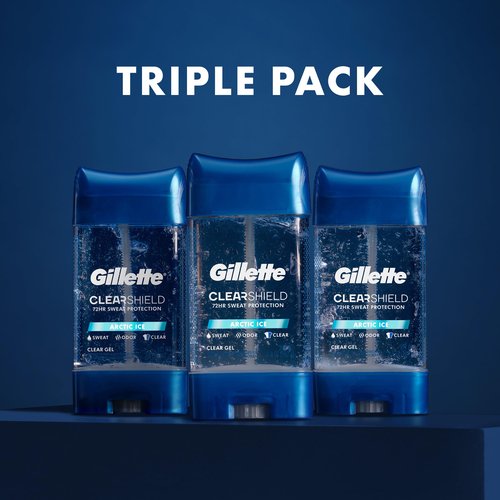 Gillette Antiperspirant and Deodorant for Men, 72hr Sweat & Odor Protection, Long Lasting Freshness, Anti-White Mark Technology, Clear Gel, Arctic Ice Scent, 3.8 oz (Pack of 3)