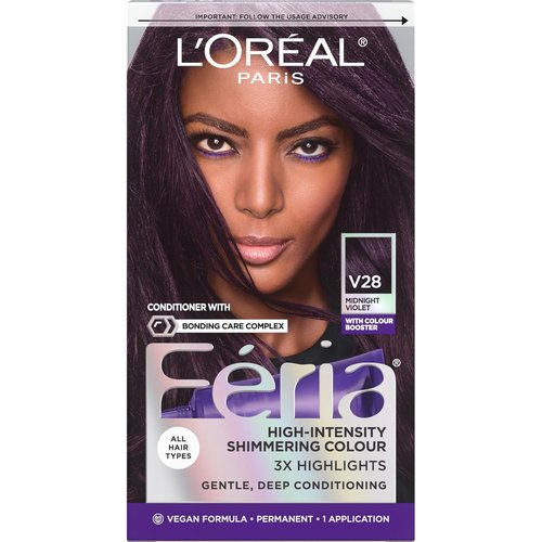 L'Oreal Paris Feria Hair Color - Multi-Faceted Shimmering Permanent Dye, V28 Midnight Violet