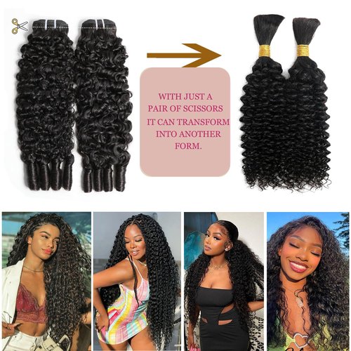 HEYKNOT Burmese Curly Bundles Human Hair 16 Inch Water Wave 100% Unprocessed Brazilian Virgin Hair Quick Weave Hair 3C4A Deep Curly human hair wet and wavy bundles for Women Natural Black