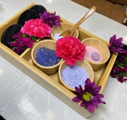 Generic Pedicure Bamboo Spa Tray Set: 4 Bowls, Spoon, 10 x 6 x 1.3 inches