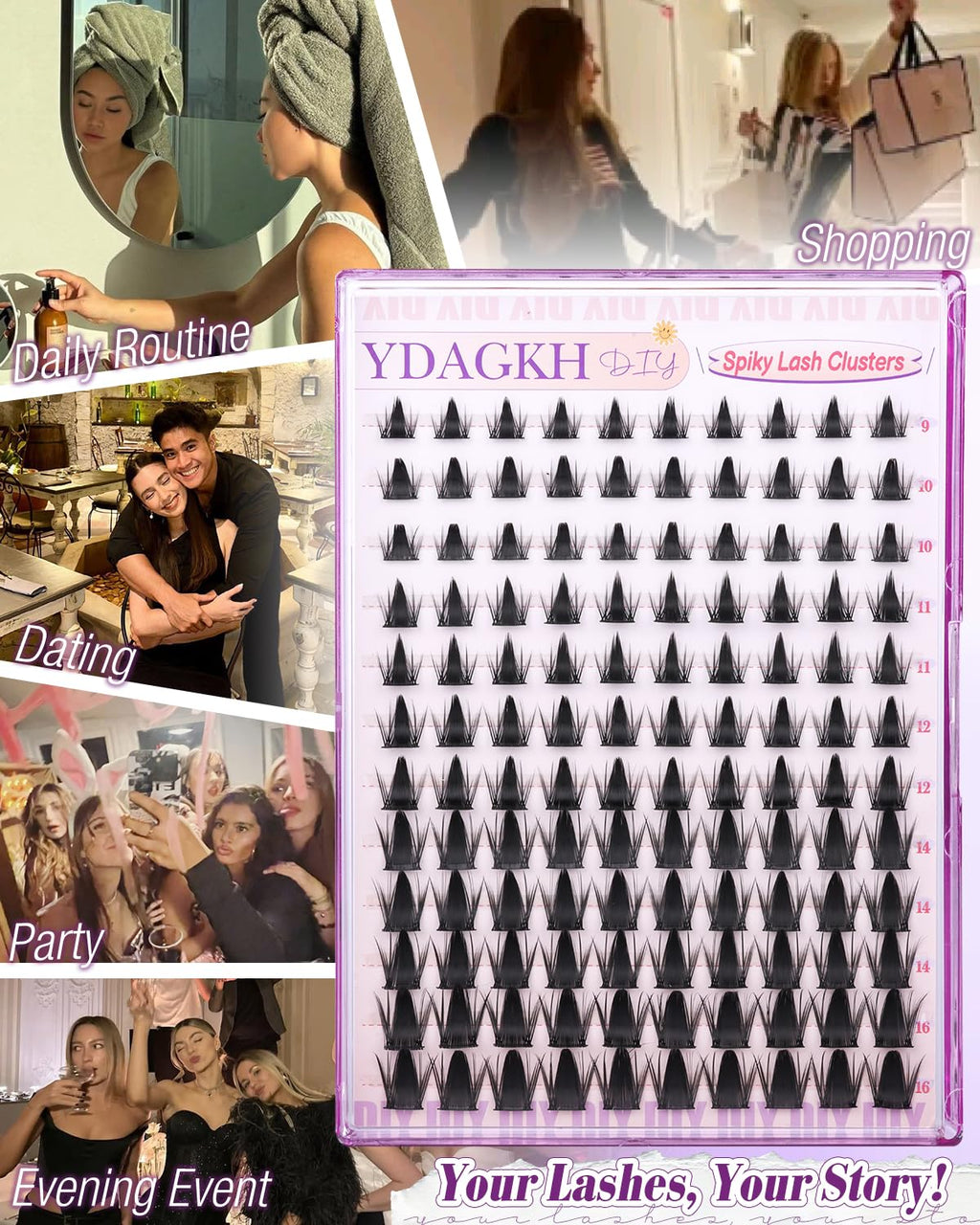 YDAGKH Lash Clusters Manga Spiky Eyelash Extension Mega Anime Lashes Spikes Cluster Eyelash Extensions 9-16mm Wispy Lash Extension Natural DIY Waterproof Cluster Eyelashes Fairy Individual Lashes