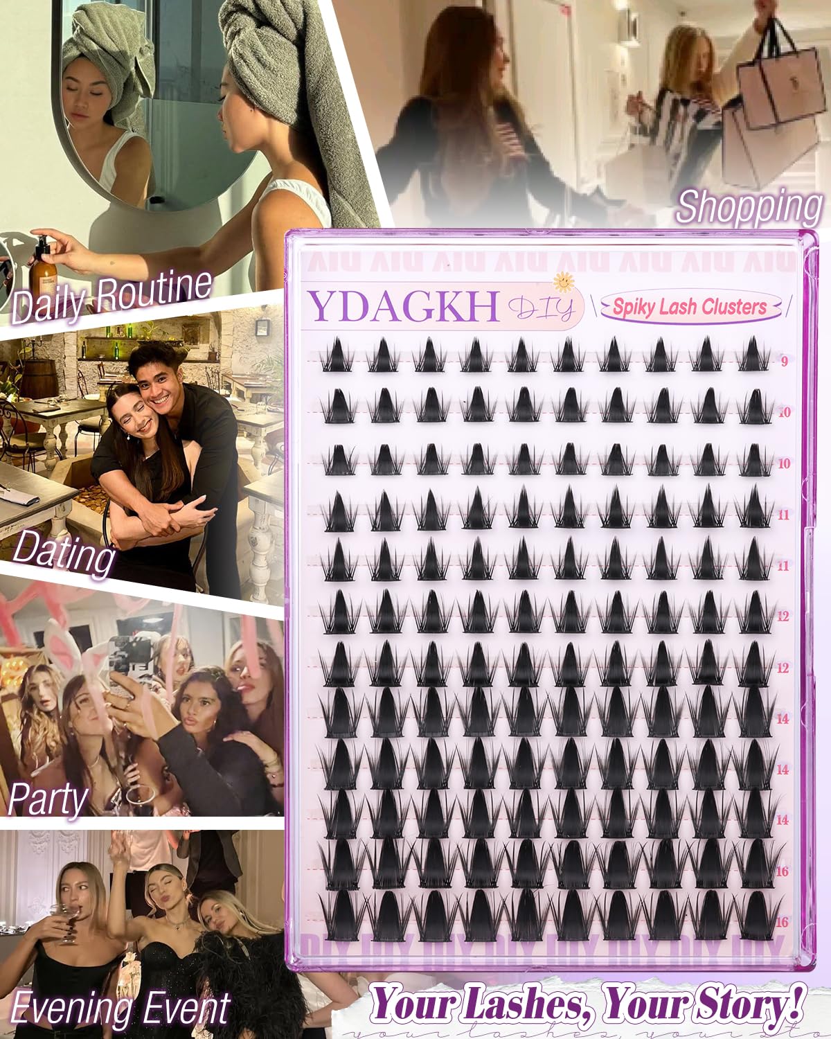 YDAGKH Lash Clusters Manga Spiky Eyelash Extension Mega Anime Lashes Spikes Cluster Eyelash Extensions 9-16mm Wispy Lash Extension Natural DIY Waterproof Cluster Eyelashes Fairy Individual Lashes