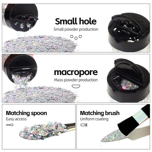 Craft Glitter, 380g Nail Glitter Powder 10 Jars Glitter with Tools,AARDWO Vibrant Multi-Purpose Glitter for Body,Eyeshadow,Cosmetic,Nail Arts,Crafts,Decoration,DIY(Star&Moon Shape, Silver)