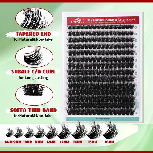 FADVAN Fluffy Thick Lash Clusters DIY Eyelash Extension 8-16mm C Curl 3D Lash Clusters 100D Wispy Individual Eyelash Extensions Clusters Lashes DIY Fluffy Lash for Beginners