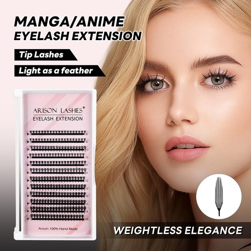 Arison Lashes Premade Fan Anime Lashes Fans False Eyelash Russian Extension Volume Fluff Natural Cat Eye Lashes D Curl 0.07 Thickness 8-15mm Mix Lash Tray