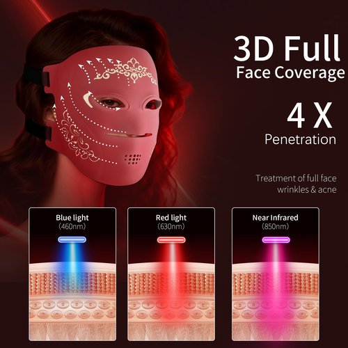 TASNEEM Red Light Therapy Mask with 312 LEDs, 3 Modes with Red & Blue 850nm Near-Infrared Light Therapy Mask, FDA-Cleared, Remote Control