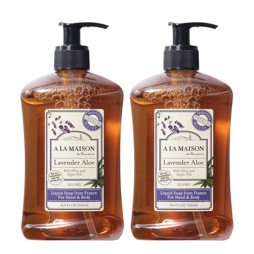 A LA MAISON Lavender Aloe Hand Soap - Natural Liquid Wash with Essential Oils | Biodegradable & Vegan (16.9 oz, 2 Pack)