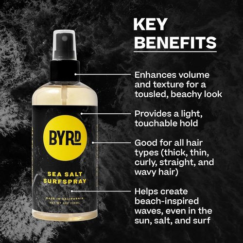 BYRD Sea Salt Surf Spray - Texturizing & Volumizing Coconut Scent for Hydrated Surfer Hair, 8 Fl Oz