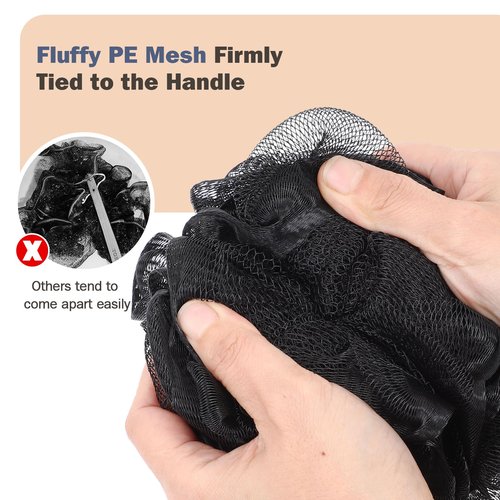 ROLIZOE Non-Slip Back Scrubber with 17" Plastic Handle - Hand Shower Loofah & Loofah on a Stick Set, Black