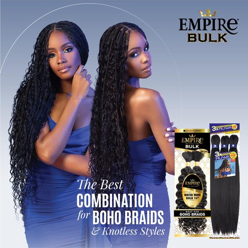 Sensationnel Empire Bulk Braiding – Water Wave Human Hair Braids for Knotless Boho Box or Curly Loosewave Styles 1 pack (14 inch, 1B OFFBLACK)