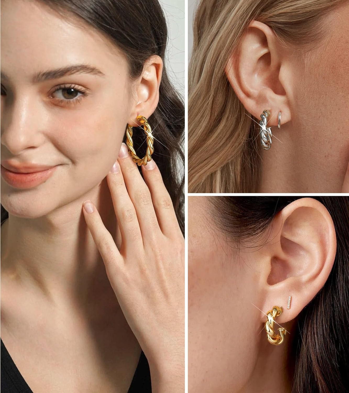 Wowshow Gold Hoop Earrings - 14K Gold Plated Chunky Lightweight Hoops for Women | Multiple Sizes Available
