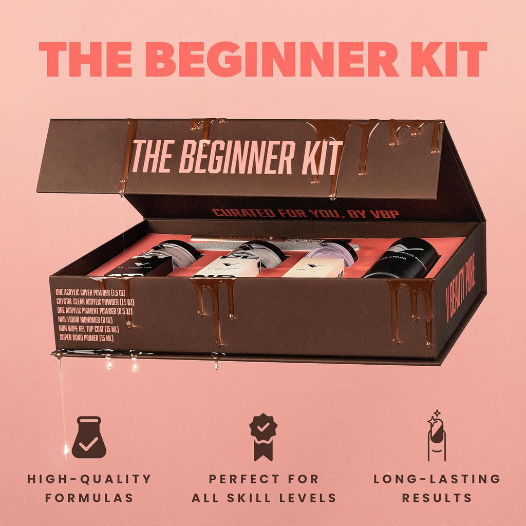 V Beauty Pure Acrylic Nail Kit - Complete Beginner Set with Gel Top Coat, Monomer, Dip Powder & More | DIY Salon Quality