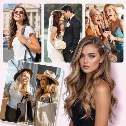 MEI YUAN LIN Clip in Hair Extensions Real Human Hair 5pcs 30g 20inch Single Clip Design for Flexible Wearing Remy hair extensions Light Blonde Highlighted Golden Blonde Easy to Apply & Remove