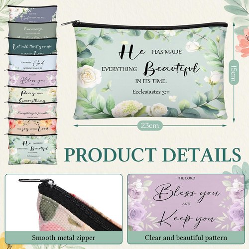 Marsui 36 Pcs Christian Gifts for Women Mother's Day Church, 12 Set Christian Makeup Bags Bible Verse Compact Makeup Mirrors Lipstick Lip Balm Holder Bulk Bible Study Supplies Religious Baptism Gifts