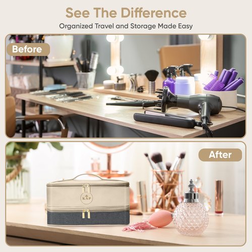 KAP Portable Hair Dryer Bag - Double Layer Double Zipper Carrying Case with Heat Resistant Mat & Sturdy Grip for Hair Dryer with Diffuser Attachment, Water Resistant Hair Accessories Organizer