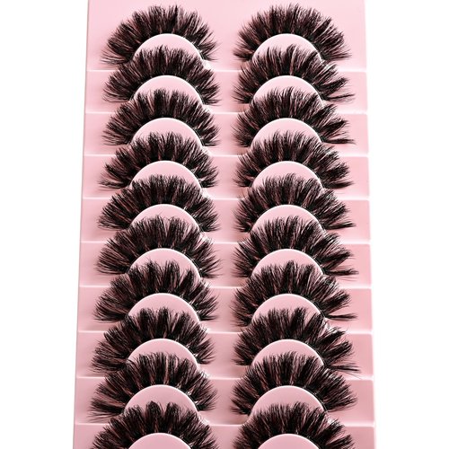 APCYUST Lashes False Wispy Eyelashes Natural Volume Cat Eye Lash Strips Thick Fake Mink Eyelash Pack Natural Looking Fluffy Full Strip Lashes Set Clear Band Easy Eyelashes for Beginners