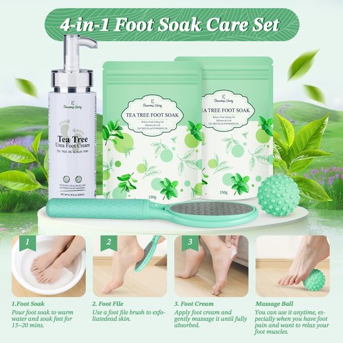 Gift Baskets for Women, Eleanore's Diary 4pcs Tea Tree Foot Soak Set-Suit for Dry Cracked Feet, Foot Care Easter Mothers Day Birthday Gifts, Spa Day Gifts Set for Mom Her Sister Friends Wife Grandma