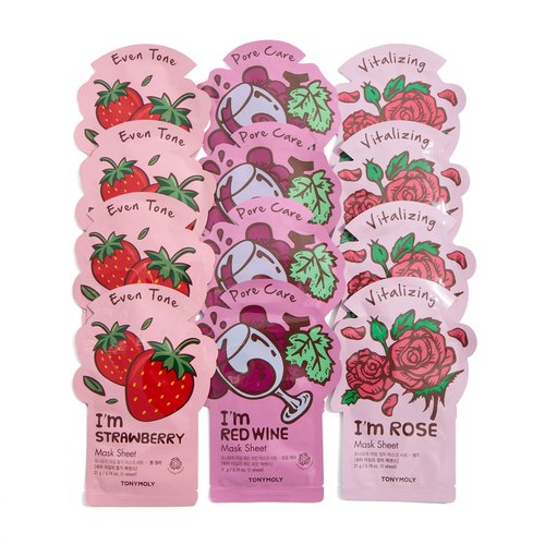 TONYMOLY Sweetheart Sheet Mask Gift Basket Stuffers – 12 Pack Korean Hydrating Face Masks with Strawberry, Rose & Red Wine, Cute Valentine’s Day Gifts for Gift Baskets, Care Packages & Galentines