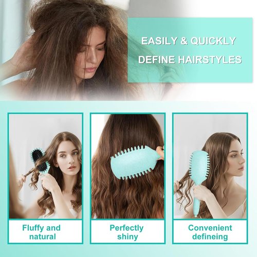 Skiennix Curl Define Brush - Detangling Boar Bristle & Nylon Pin Hair Brush for Curly Hair | Green