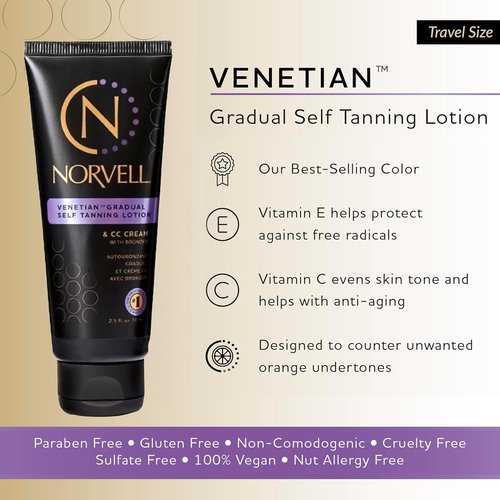 Norvell Venetian Self Tanner - Gradual Color Extender Moisturizing Lotion, Travel Size 2.5 fl. oz | Violet & Brown Tone
