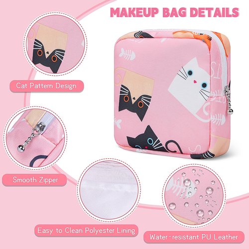 Likesing 5.1" Mini Makeup Bag for Purse, Nylon Small Makeup Pouch Travel Cosmetic Make up Bags for Women Girls, Cute Preppy Mini Toiletry Bag Coin Pouch Period Bag(5170 Pink Black)