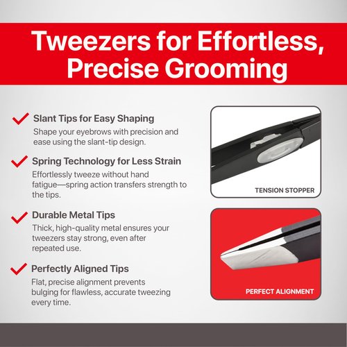 SEKI EDGE SS-518 Amazing Tweezer - Slant Tip with Tension Stopper - Stainless Steel -Black- Crafted with Patented Spring Technology for Precision and Flawless Eyebrow and Hair Removal - Made in Japan