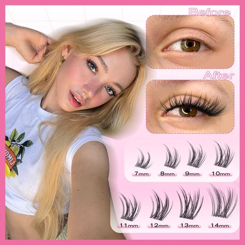 Manga Self Adhesive Eyelashes 120 Pcs Natural Look Self Adhesive Lash Clusters with Spiky No Glue C-Curly 7-14mm with Tweezers by FANXITON