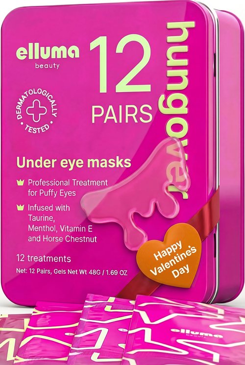 Elluma Beauty Under Eye Patches 12 Pairs of Themed Hydrogel Eye Gel Pads - For Puffy Eyes and Dark Circles, Under Eye Bags, Wrinkles - Hungover Set with Menthol & Taurine