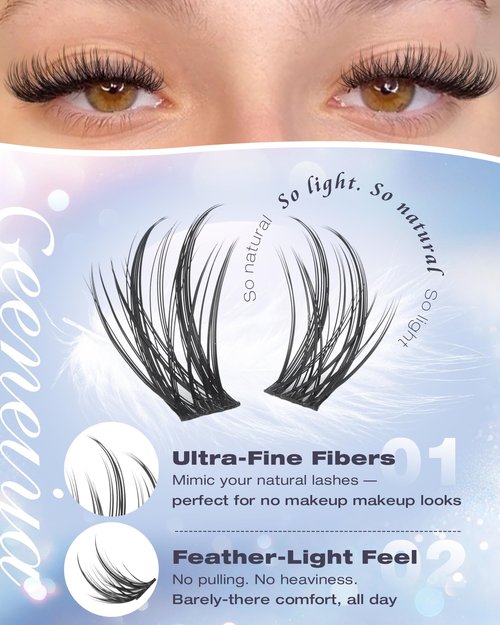 Geeneiya Natural Lash Clusters Kit Short Eyelash Clusters Kit 10-12-14MM Wispy Cluster Lashes C Curl Cluster Eyelash Extensions Clean Girl Makeup Lash Extension Kit with Waterproof Lash Bond and Seal