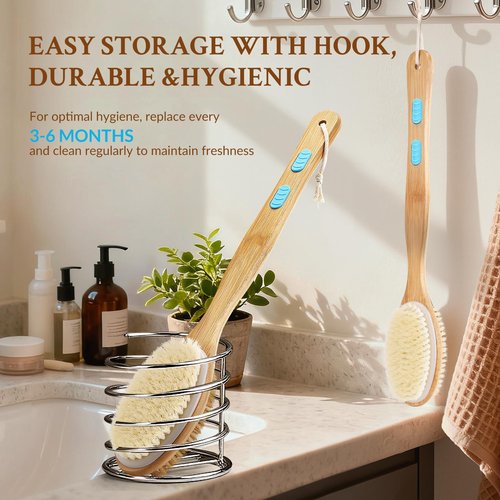 Pumzapapa Body Brush with Back Scrubber, Double-Sided Long-Handled Bath Brush with Soft and Firm Bristles for Gentle and Deep Exfoliation, Wet/Dry Use, 2 Pack