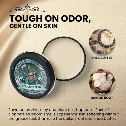 Neptune's Paste Odor Remover Hand Balm – Odor-Neutralizing, Unscented Cleanser Balm for Fish, Fuel & Smoke – Plant-Based, Non-Greasy Cleansing Balms for Fishermen, Chefs, Mechanics, & Gardeners – 2oz