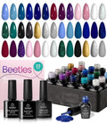 Beetles Gel Nail Polish Set Navy Blue Burgundy Purple Green Black Goloden Pink Gel Polish 20 Colors Celestial Collection Deep Color Nail polish Soak off UV LED DIY Salon Gift for Women