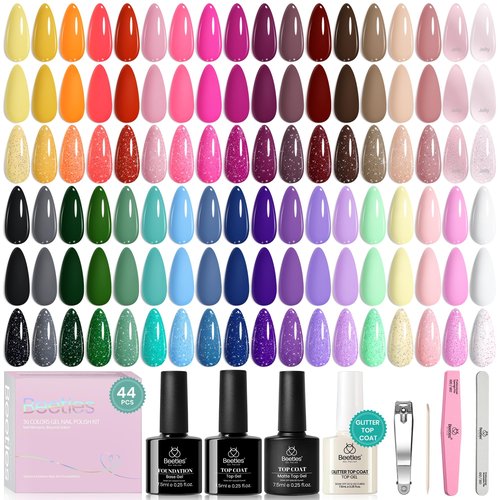 beetles Gel Polish Set Vivid Seasons - Spring Gel Nail Polish Set 36 Colors Pink Yellow Green Purple Jelly Shades 45pcs with Base & Top Coat UV LED Soak Off DIY Salon Easter Gift for Women & Girls