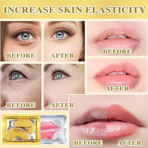 PERVALA 30PCS Lip Mask & Under Eye Mask, 24K Under Eye Patches for Puffy Eyes, Pink Lip Masks Skincare, Effectively Moisturizing the Skin, Reducing Fine Lines & Dark Circle
