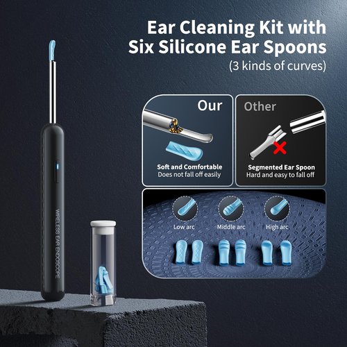 AIFINI Ear Wax Removal, Ear Cleaner with Camera and Light, FSA - HSA Eligible, Ear Wax Removal Tool Camera with 1080P, Ear Cleaning Kit with 6 Spoons, Otoscope for iOS & Android (Black)