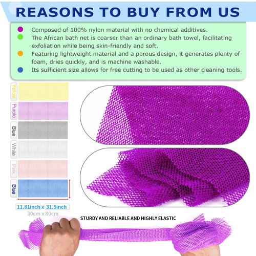 SpiralScgv 6 Pieces African Net Sponge – Effective Deep Cleansing and Exfoliating Mesh for Glowing Skin – Stretchable, Quick-Dry Exfoliating Bath Sponge(Pink, Yellow, Purple, Blue, Black, Off-White)