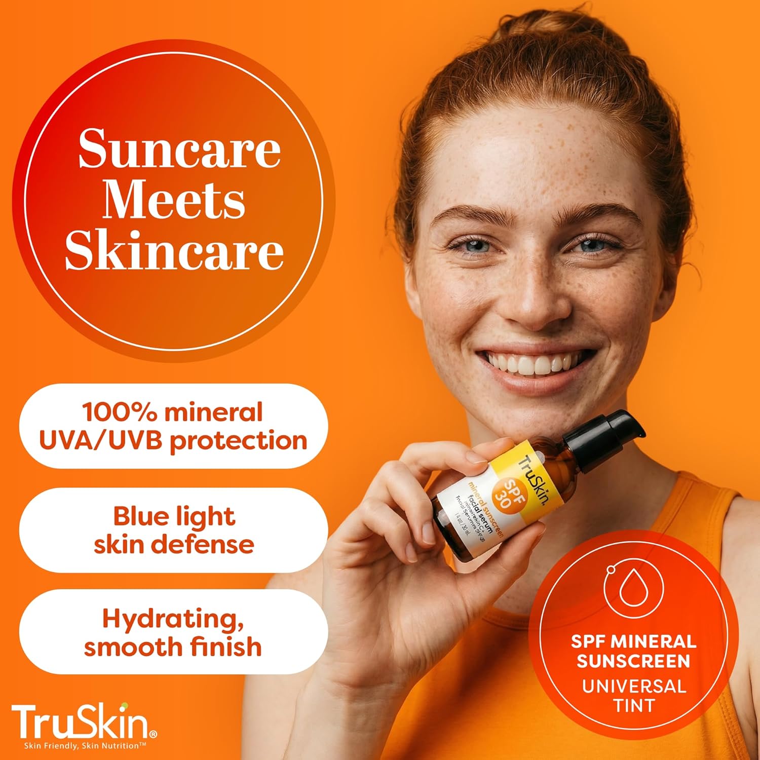 TruSkin Sunscreen Serum - SPF 30 Tinted Mineral Face Serum with Zinc Oxide & Vitamin C | 1 fl oz