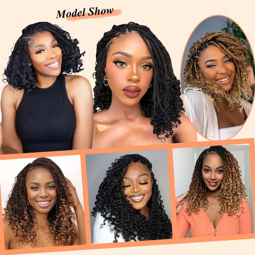 9 Packs Goddess Box Braids Crochet Hair 8 Inch Pre Looped Boho Crochet Braid With Curly Ends Synthetic Boho Box Braids Crochet Hair For Women (8 Inch, T30)