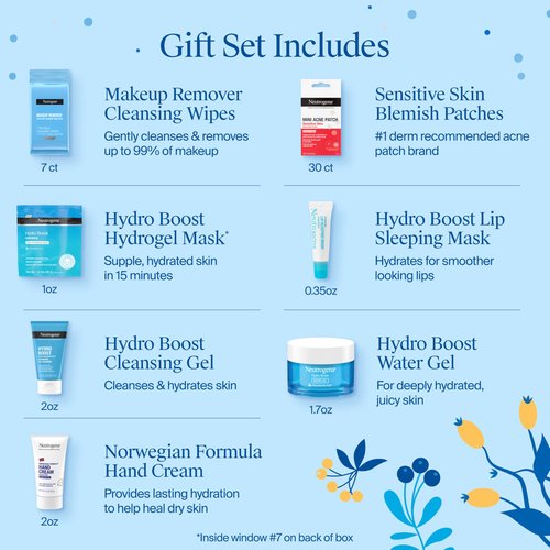 Neutrogena 7 Days of Skincare Set ($56.00 Value), Daily Skin Care Essentials – Face Wash, Facial Moisturizer, Makeup Remover Wipes, Pimple Patches & More, 7 Full & Travel Size Toiletries