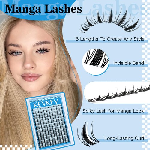Fairy Lash Clusters Kit Manga Lash Extension Kit Invisible Band Anime Spiky Lash Clusters Eyelash Clusters Kit with Lash Bond and Seal(Fairy Kit-8-18mix)