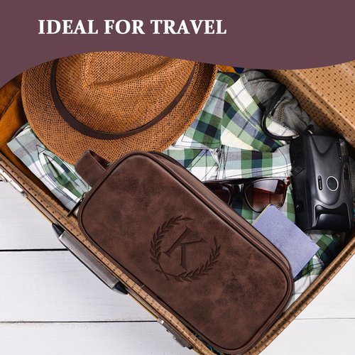 Janhavi Personalized Toiletry Bag for Men, Gifts for Boyfriend, Toiletry Bag For Shower Caddy,Personalized Initials & Wheat Mens Toiletry Travel Bag Travel Essentials for Men(Medium, Dark Brown, J)