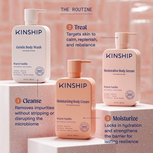 Kinship Gentle Moisturizing Body Wash for Sensitive Skin | Eczema Relief & Hydration for Dry Skin | Vanilla Body Soap, 13 oz