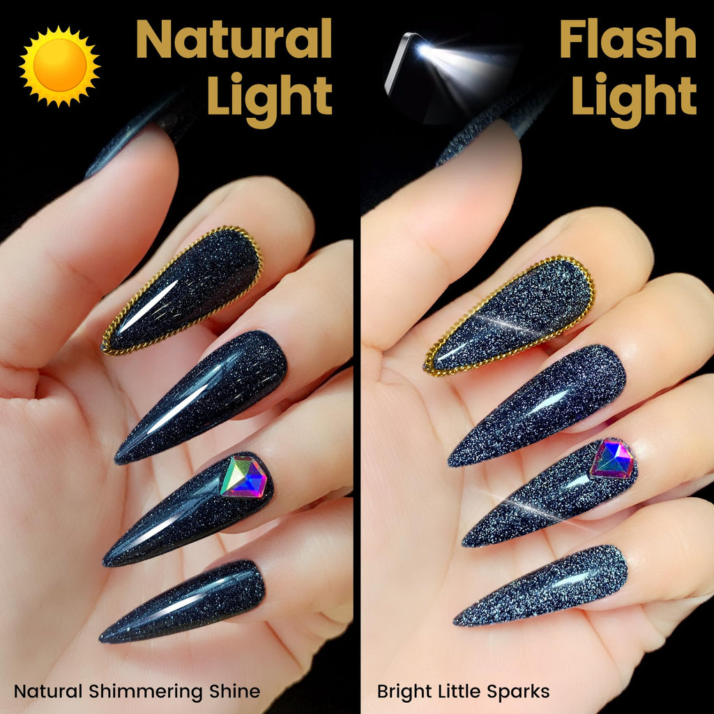 YTD Likomey Reflective Glitter Gel Nail Polish with Base Coat and Top Coat Set,Fall Winter Falsh 6 Colors Shimmer Black Silver Pink Blue Red Gold Diamond Sparkle UV Color Varnish Kit,8 Pcs 7.5 ml