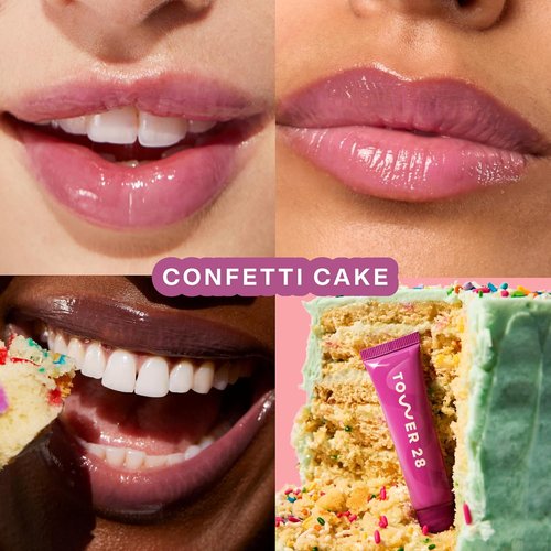 Tower 28 LipSoftie Tinted Lip Balm - Hydrating Glossy Treatment with Jojoba Oil & Shea Butter | Confetti Cake (0.38 oz)