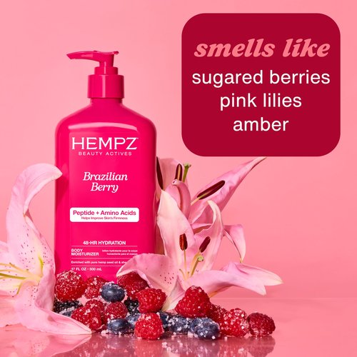 Hempz Brazilian Berry Beauty Actives Lotion with Peptides and Amino Acids, Hydrating and Firming Moisturizer for Body, Hands and Feet 17 oz.