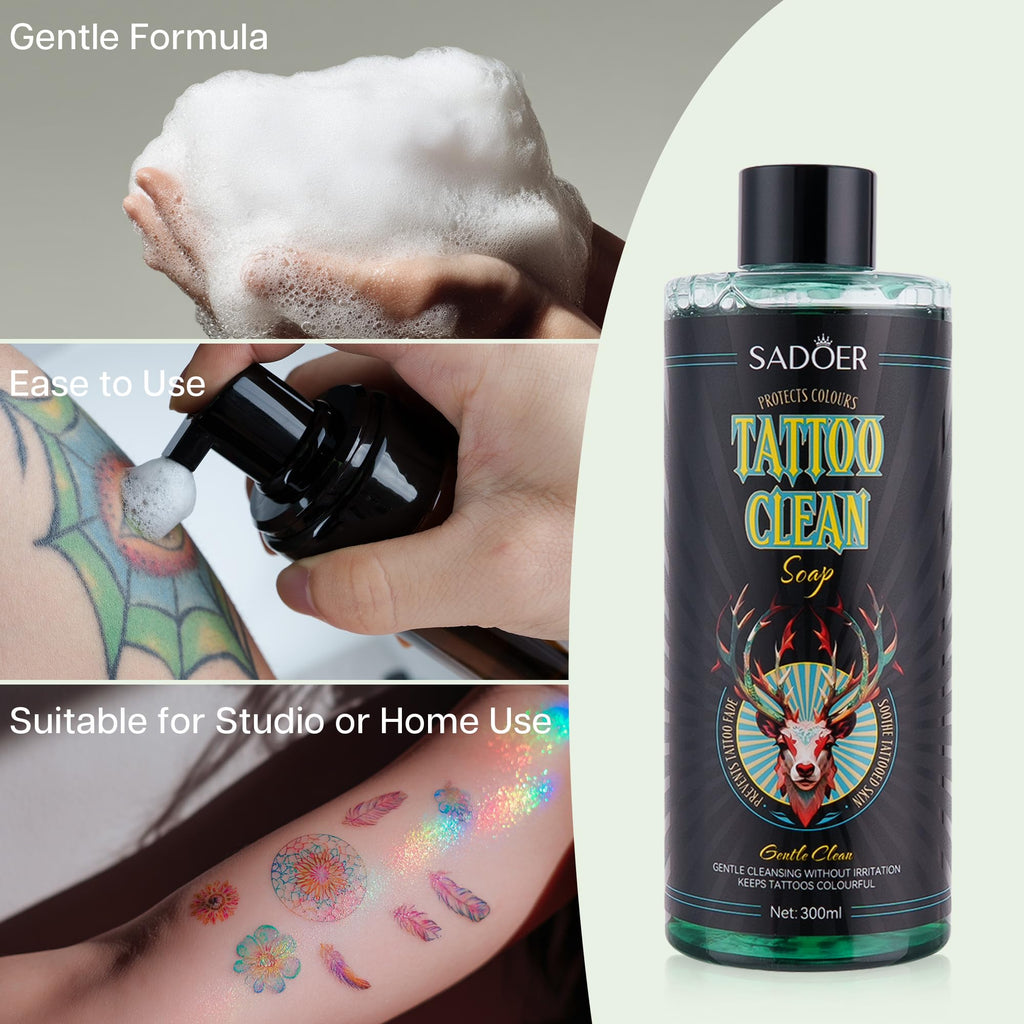 VRAIKO SADOER Ultra-Concentrated Tattoo Green Soap 10oz with Foaming Bottle 120ml, 1:10 Dilution Tattoo Soap Supplies for Tattoos Piercings, Clean Skin Equipment