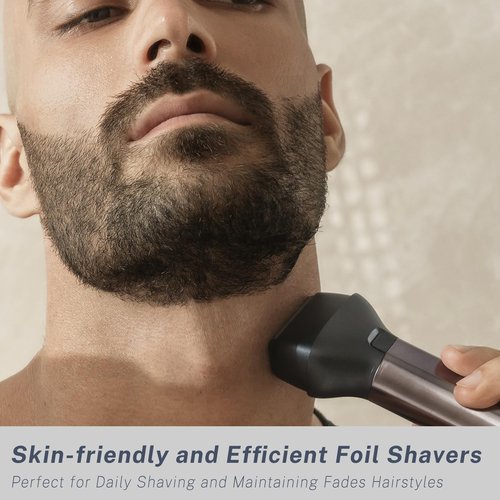 Beard Trimmer and Clippers Set for Men with Foil Shaver, Professional 3-IN-1 Mens Shaving Fades Kit with Nose Trimmer, IPX7 Waterproof Wet/Dry, Precise Dial Adjustable 20 Settings, USB-C Rechargeable