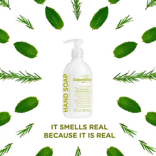 Sapadilla Liquid Hand Soap - Rosemary + Peppermint - Made with 100% Pure Essential Oil Blends, Cleansing & Moisturizing, Aromatic & Fragrant Hand Soap, Plant Based, Biodegradable, 12 Ounce (Pack of 2)