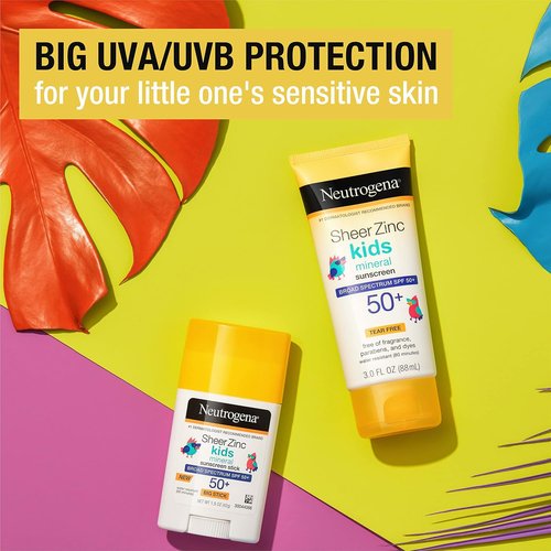 Neutrogena Kids Mineral Sunscreen Stick - Broad Spectrum SPF 50+ | Water-Resistant & No-Mess Application, 1.5 oz